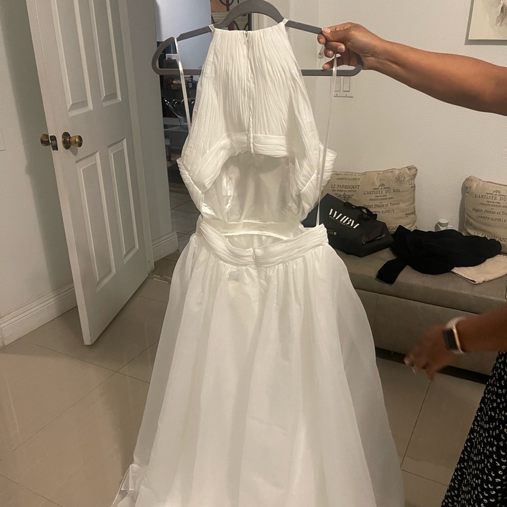 White neck wrap dress from Mac Duggal